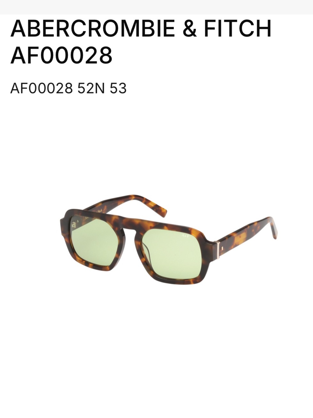Abercrombie & Fitch Marcolin Tortoise Shell Frame Sunglasses with Green Lenses